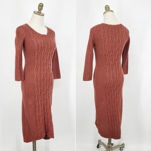 Anthropologie Sparrow Cabled Heavens Knit Sweater Dress Midi Length Orange XS